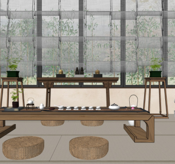 新中式茶室sketchup模型下载