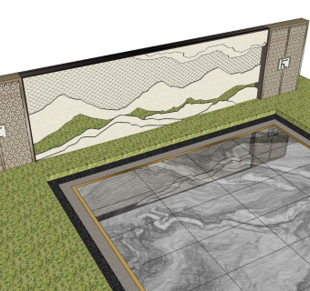 新中式景墙sketchup模型下载