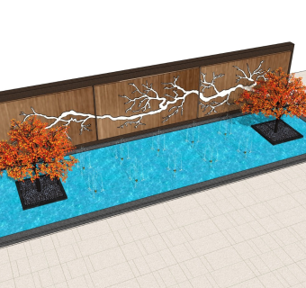新中式景墙sketchup模型下载