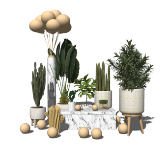 现代室内绿植盆栽su模型