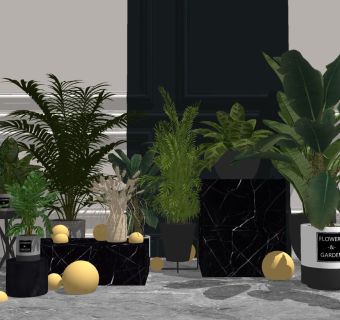 现代室内绿植盆栽su模型