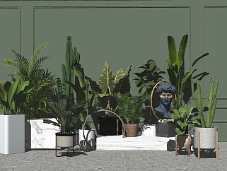 现代室内绿植盆栽su模型