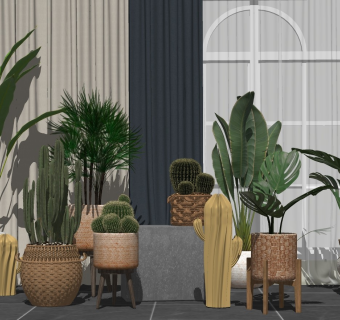 现代室内绿植盆栽su模型