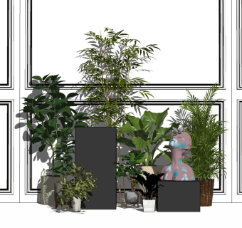 现代室内绿植盆栽su模型