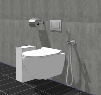 现代风格壁挂马桶卫生间马桶马桶喷枪纸巾挂su模型