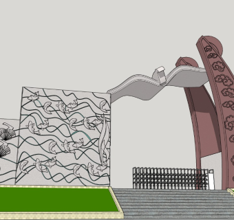 现代学校大门SU模型下载