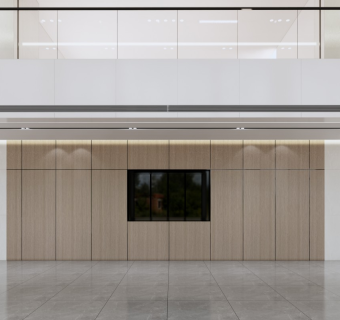 现代风格企业办公大厅 门厅 服务台 背景墙 接待等候区 电梯厅 走道