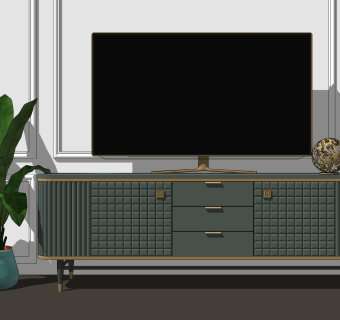 现代轻奢简约电视柜边柜sketchup模型