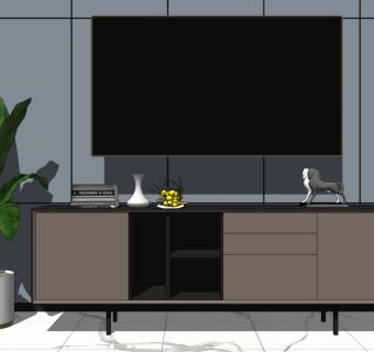 现代轻奢简约电视柜边柜sketchup模型