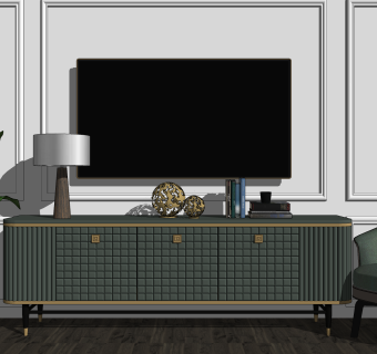 现代轻奢简约电视柜边柜sketchup模型