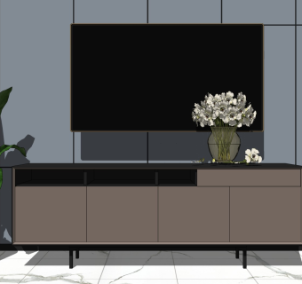 现代轻奢简约电视柜边柜sketchup模型