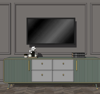 现代轻奢简约电视柜边柜sketchup模型