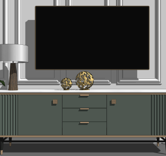 现代轻奢简约电视柜边柜sketchup模型