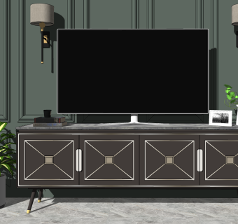 现代轻奢简约电视柜边柜sketchup模型