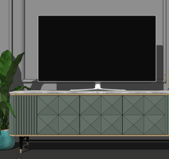 现代轻奢简约电视柜边柜sketchup模型