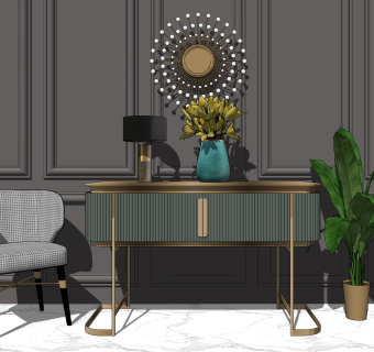 现代轻奢简约电视柜边柜sketchup模型