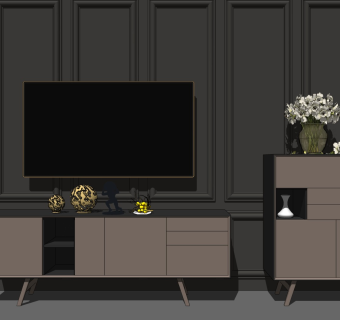 现代轻奢简约电视柜边柜sketchup模型