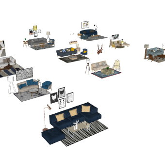 现代 沙发茶几组合 SU模型