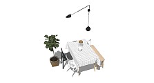 餐桌椅盆栽植物吊灯餐具餐桌布椅子长板凳