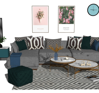 现代北欧客厅沙发茶几组合电视机台灯表装饰画摆件花瓶雕塑吊灯