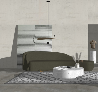 现代客厅灯具茶几组合雕塑装饰画花瓶摆件景墙吊灯