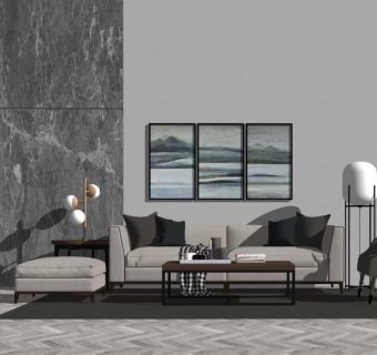 现代客厅沙发茶几组合台灯角几落地灯台灯装饰画景墙摆件茶具