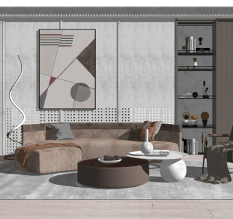 现代沙发组合茶几摆件景墙装饰画吊灯落地灯书柜雕塑景墙书籍