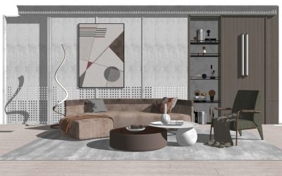 现代沙发组合茶几摆件景墙装饰画吊灯落地灯书柜雕塑景墙书籍