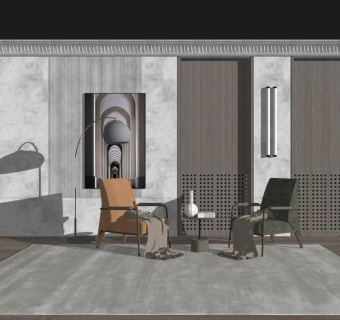 现代单椅组合单人沙发茶几摆件花瓶休闲椅落地灯装饰画