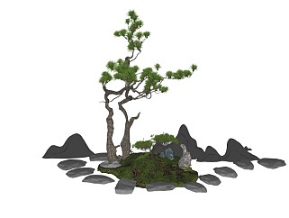中式庭院景观片石假山景观石自然石汀<em>步</em>松树