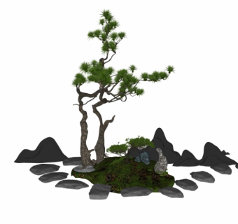 中式庭院景观片石假山景观石自然石汀步松树