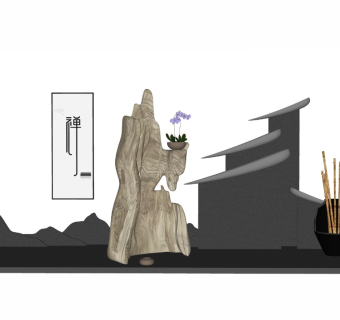 中式庭院景观片石假山景石盆栽中国画字画禅意摆件