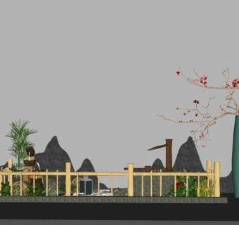 中式禅意景观片石假山景观石花瓶禅意摆件水景惊鹿器3d植物3d花卉