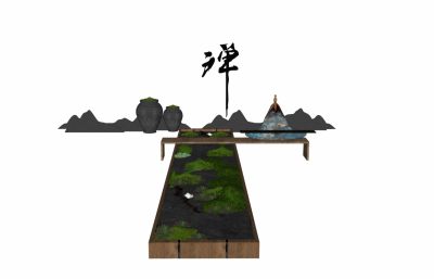 中式庭院景观景墙片石假山花坛装饰画中国画植物雕塑禅意摆件茶几