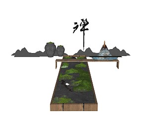 中式庭院景观景墙片石假山花坛装饰画中国画植物雕塑禅意摆件茶几