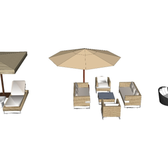 组合座椅商业外摆藤椅躺椅遮阳伞茶几圆桌展示区桌椅