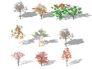 3d植物景观行道树色叶书乔木红枫造型树碧桃果树法桐