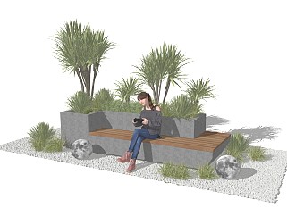 现代景观座椅花池植物组合植物堆鹅卵石公共座椅户外椅树池商业街座椅
