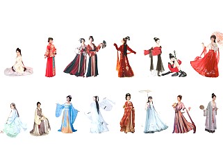 2d人物中式古风古典汉服女人美女人物女子中式礼服站姿坐姿人物
