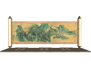 中式古风美陈雕塑字画中国画屏风节日美陈景墙画卷
