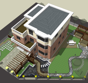 现代庭院景观、民宿花园