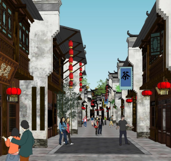 徽派仿古建筑 商业街区 滨水建筑