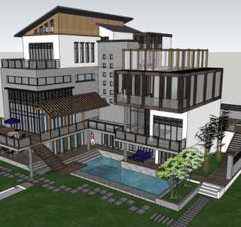 独栋别墅 度假民宿 坡屋顶 现代风格 新中式