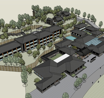 中式园林酒店 庭院楼阁 度假酒店