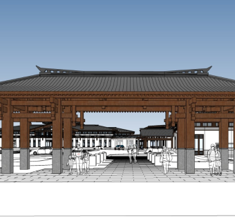 汉唐风度假酒店 廊桥 坡屋顶 复古中式