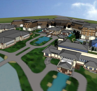 休闲度假酒店 坡屋顶简约中式 热带酒店