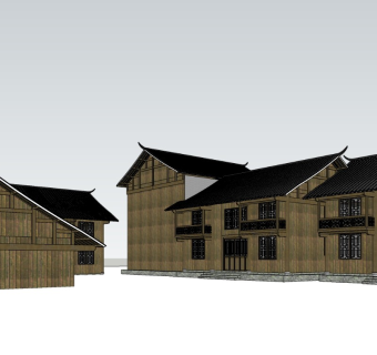 传统中式木屋商业街群落