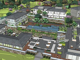 坡屋顶 <em>新中式</em>酒店 景观泳池 坡地景观<em>设计</em>