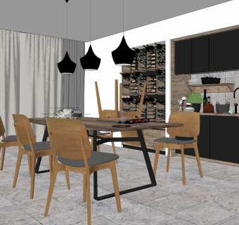 现代北欧开放式厨房餐厅 家猫