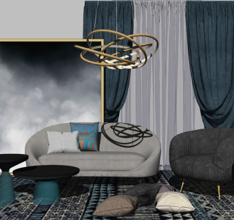 深色系都市风轻奢客厅软装